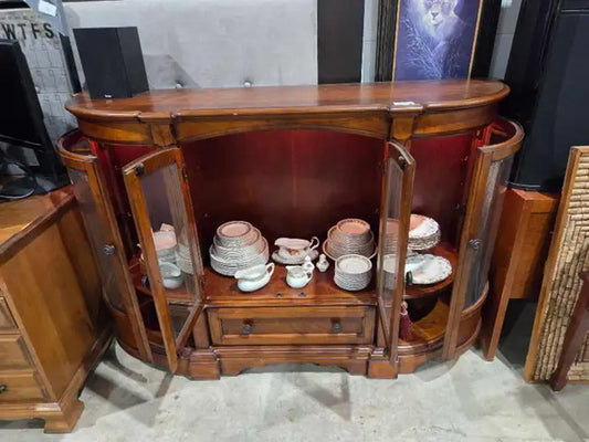 Curved Wood/Glass Lit Display Cabinet