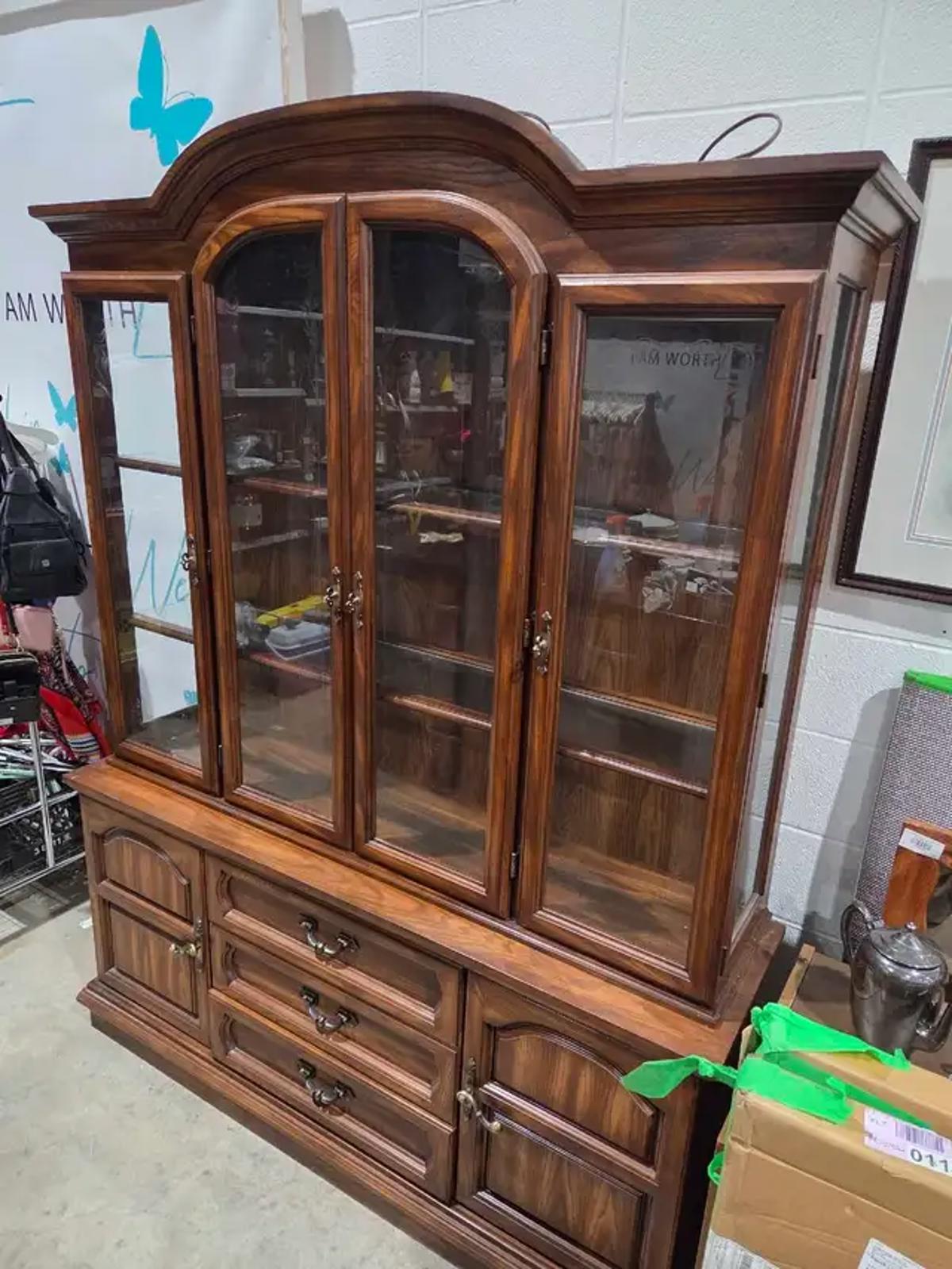 Vintage Solid Wooden China Cabinet - Lit