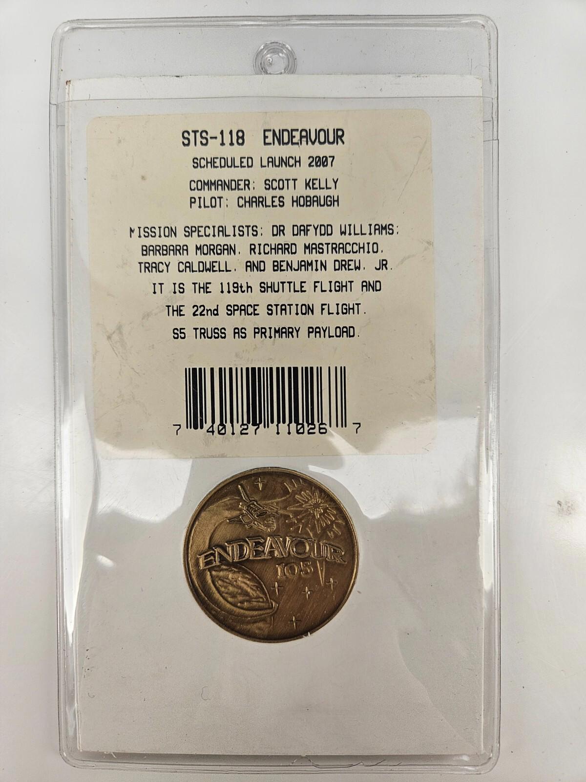 STS-118 PRE-LAUNCH MISSION ANTIQUE BRONZE 1.5" COIN ENDEAVOUR 105 KELLY