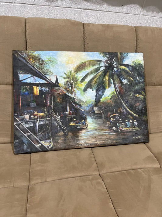 Vintage Asian village painting