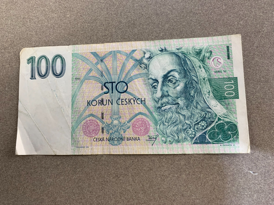 1993 Czech Republic 100 Korun – First Issue – Serial A34 414478