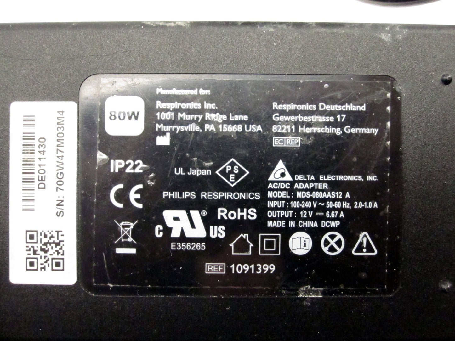 Philips Respironics DreamStation Power Supply Adapter Cable MDS-080AAS12 A 80W