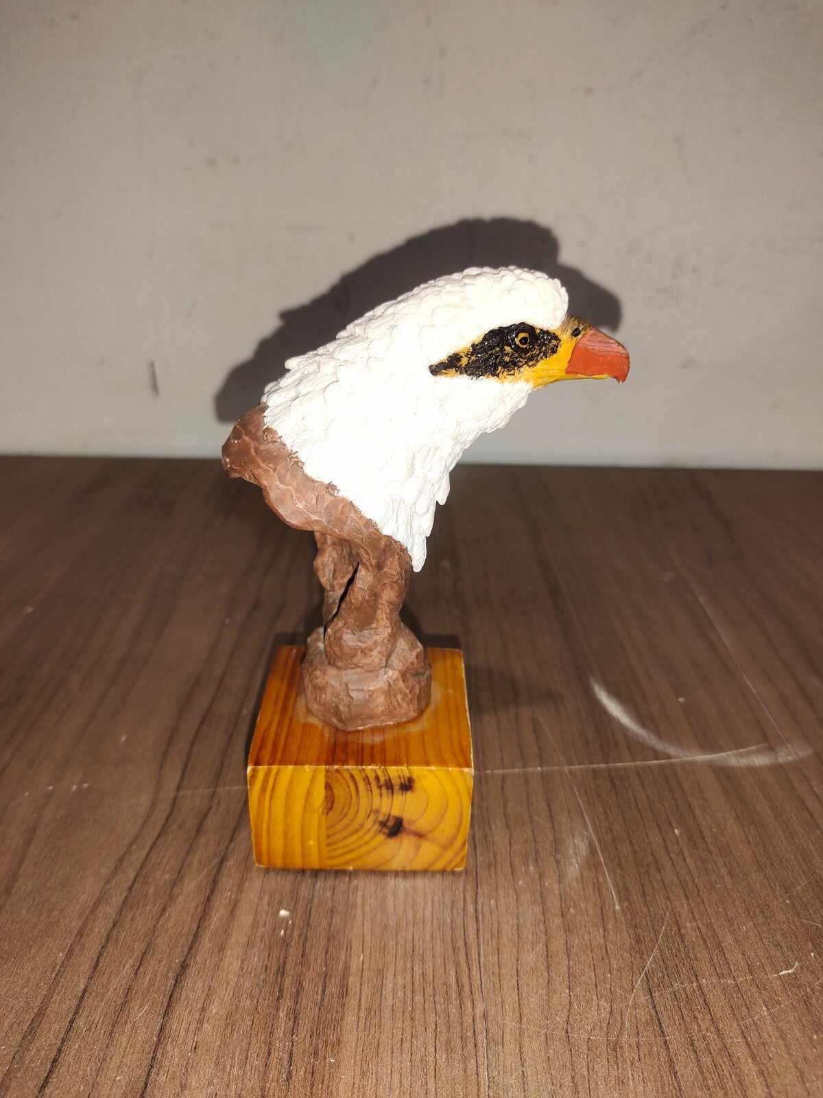 Bald Eagle Head & Carved Wood Look Resin Figurine