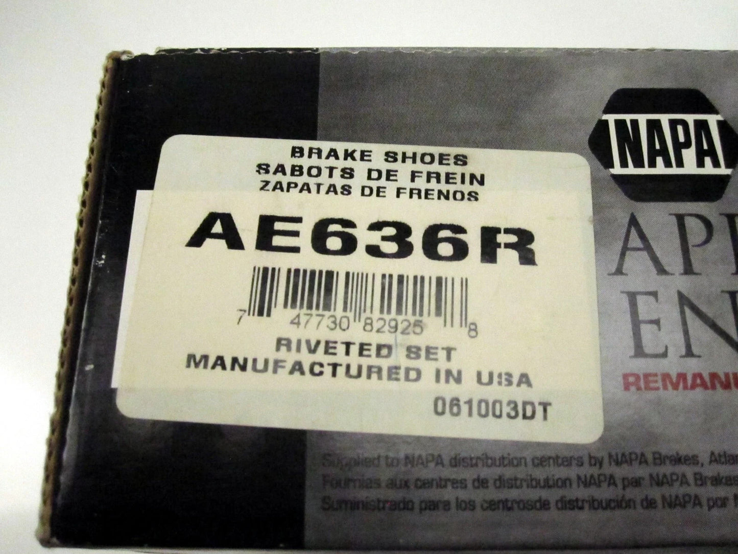NAPA AE636R Riveted Brake Shoe Set 061003DT 6‑1003D3REL – New