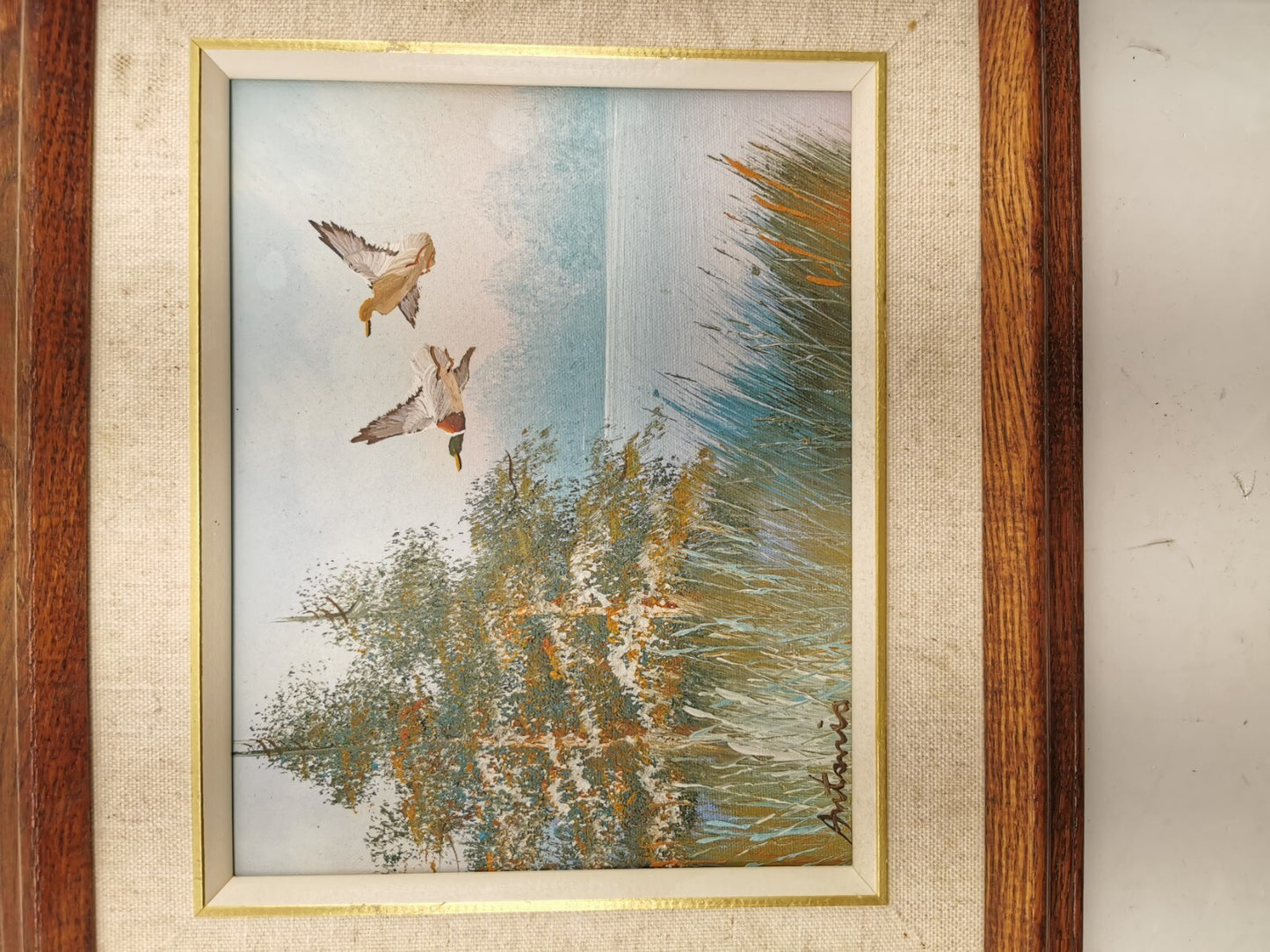 ANTONIO VINTAGE BEAUTIFUL TREE, RIVER, DUCK Painting