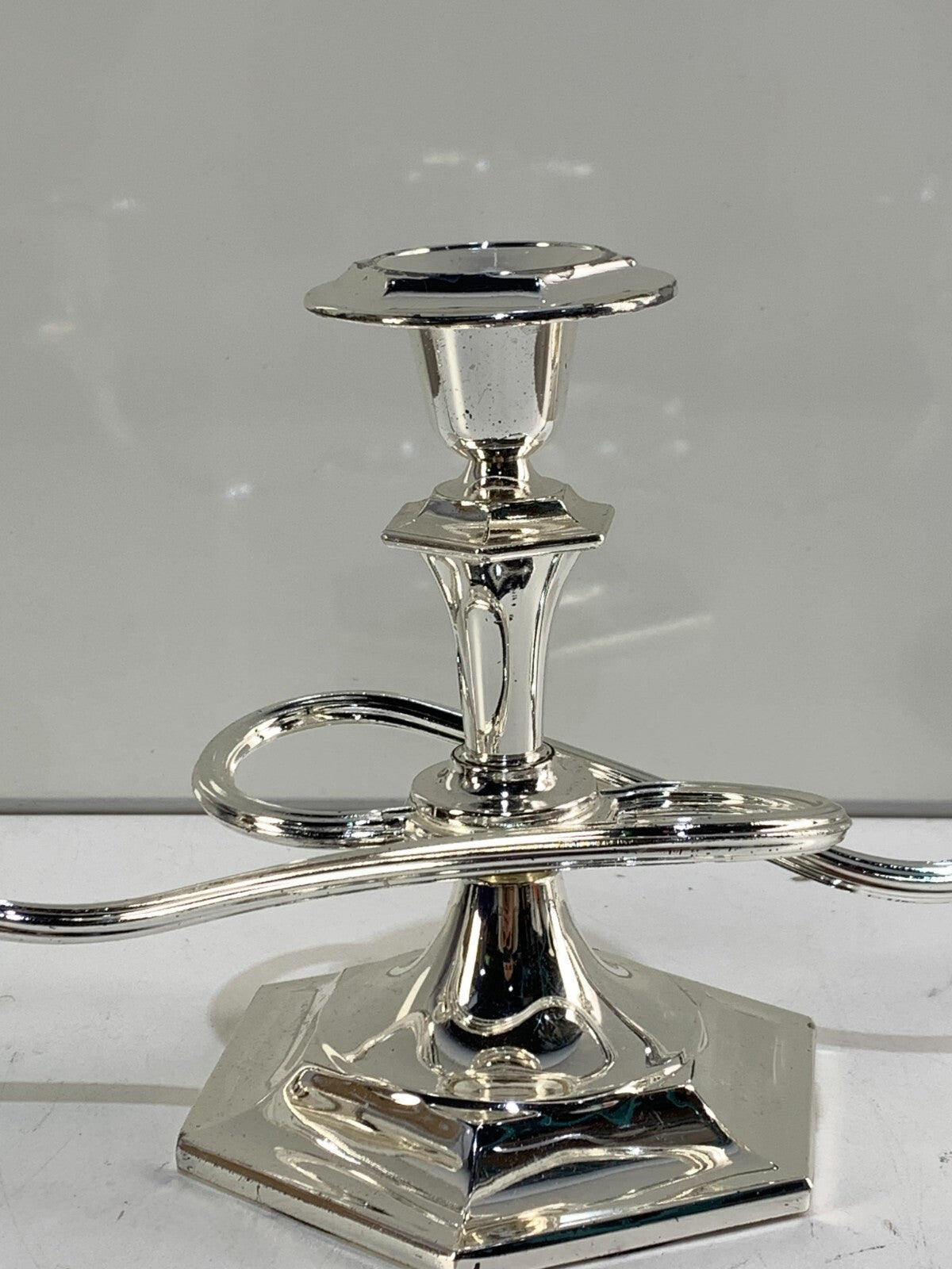 Vintage silver steel ornate candlestick holder 3 Arm Candle Holder