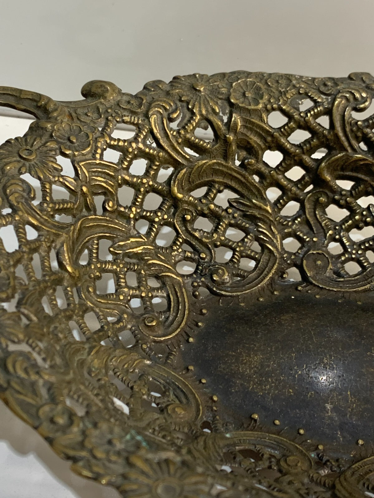 Vintage Fancy Bronze Brass Reticulated Basket or Bowl with Rococo Design