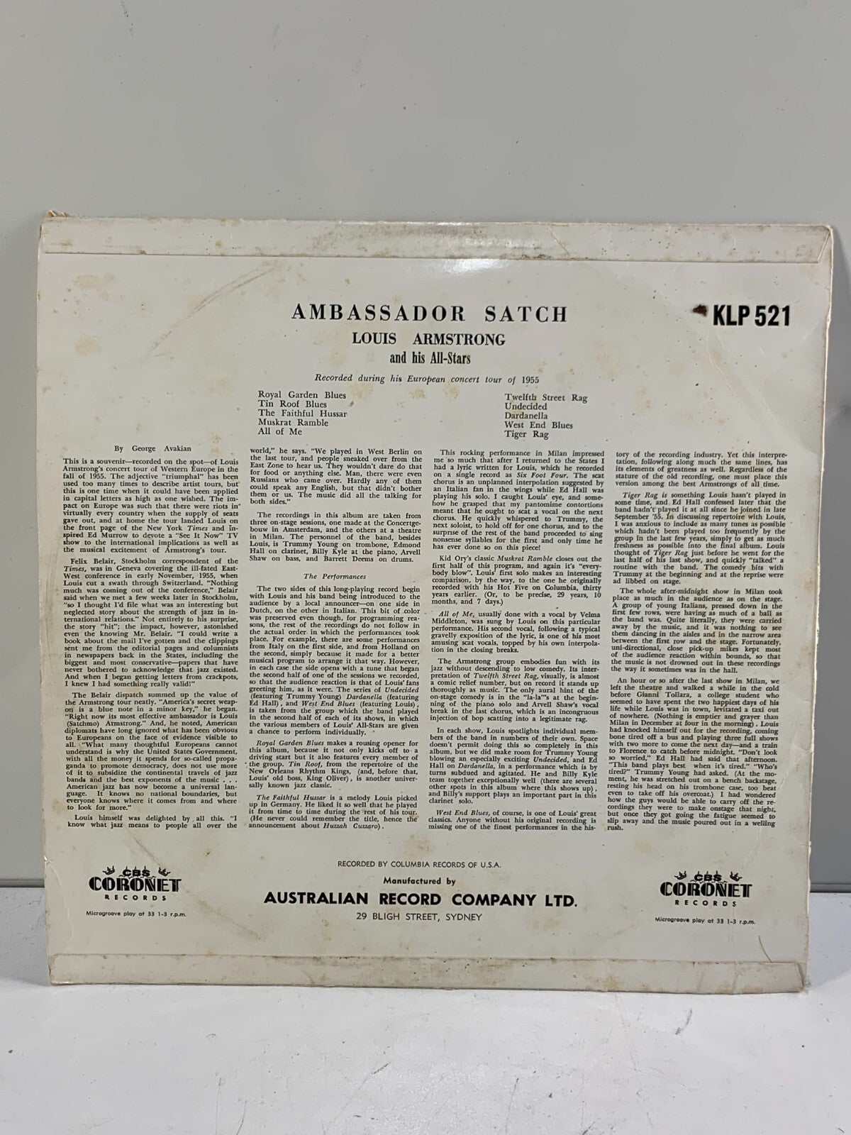 European Concert Recordings by Ambassador Satch LP