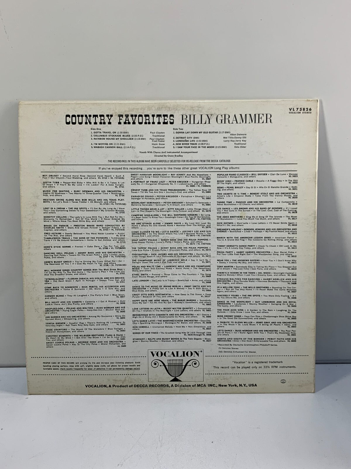 BILLY GRAMMER: country favorites VOCALION 12" LP 33 RPM