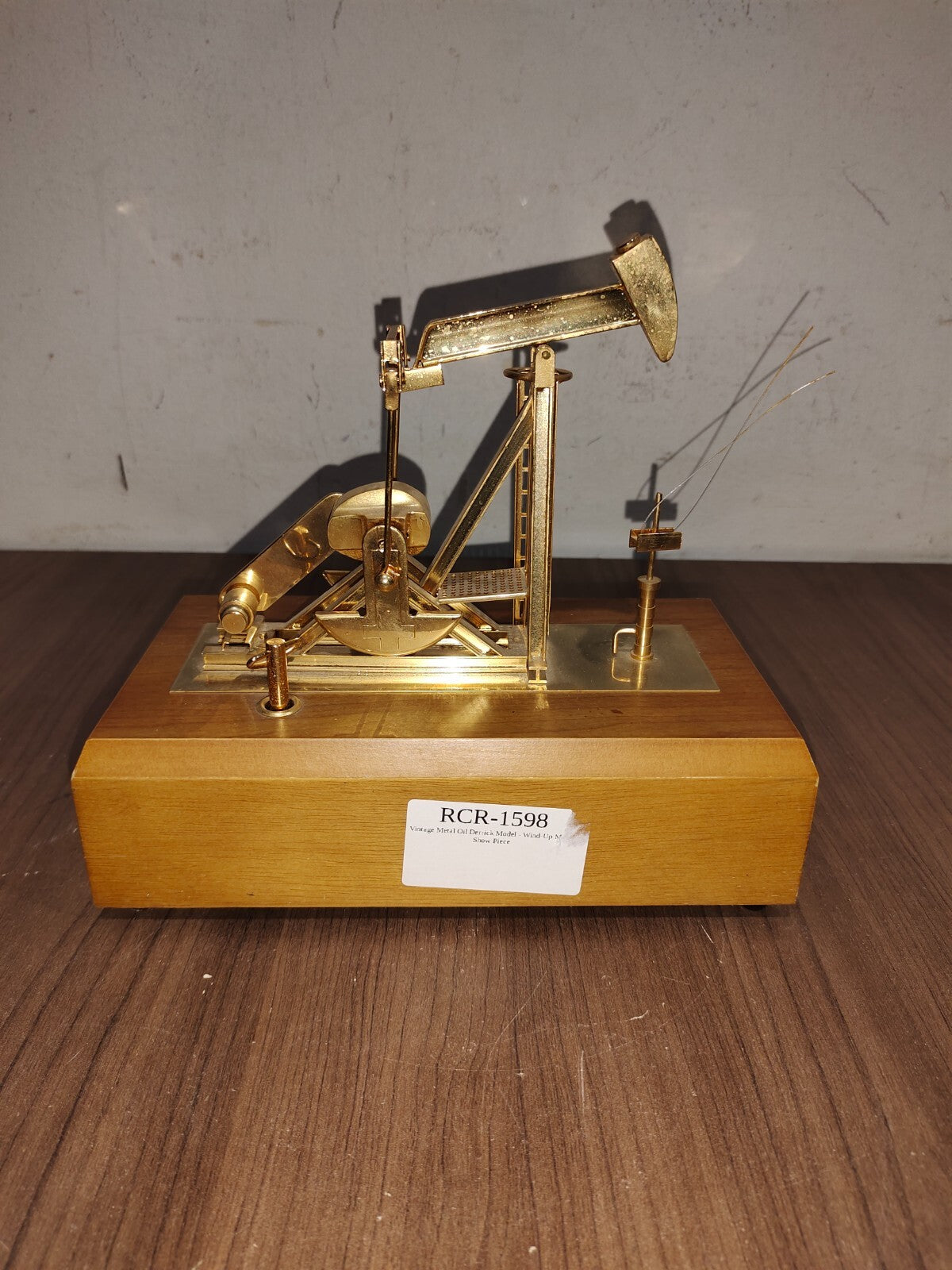 Vintage Crude Oil Pump Music Box Automaton Gilt Gold Pump With Wooden Case