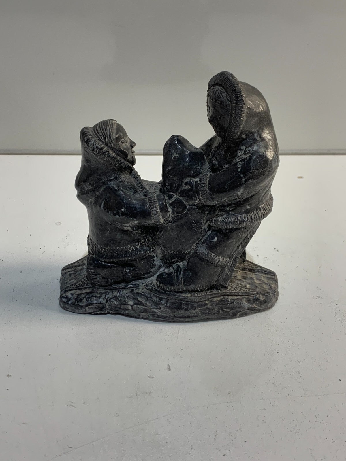 Wolf Original Soapstone Carving Sculpture Inuit Couple Hand Made In Canada VTG