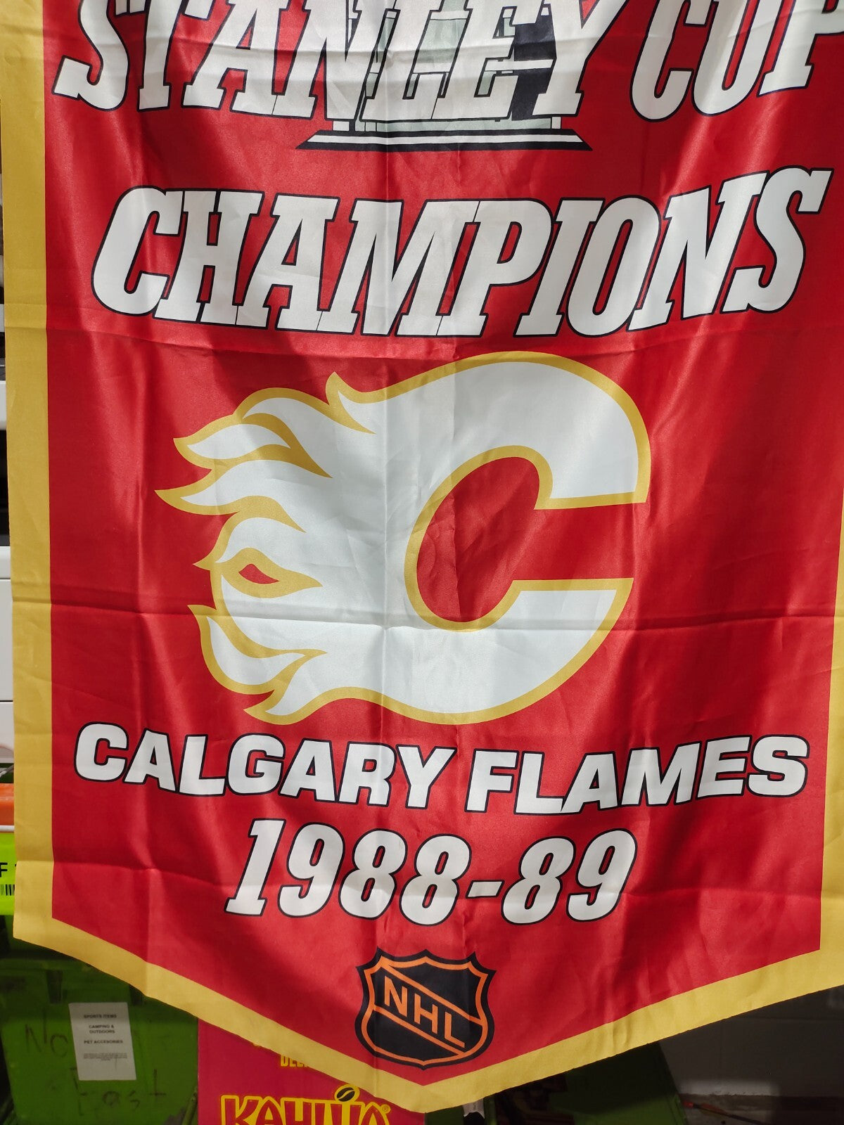 STANLEY CUP CHAMPIONS - CALGARY FLAMES 1988-89 NHL Cloth Banner