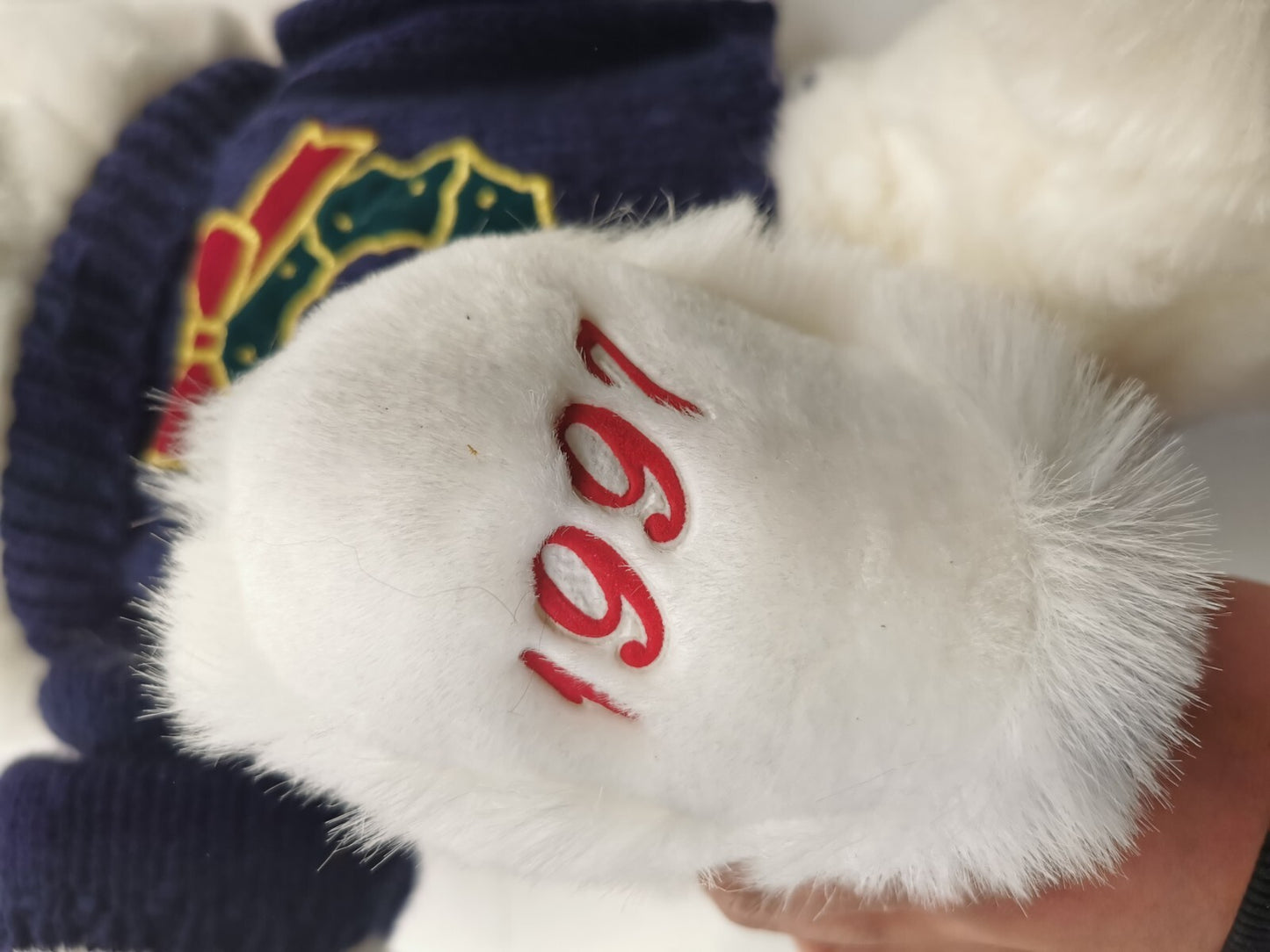 1997 Main Joy White Teddy Bear Holiday Wreath 19" Plush Soft Toy Stuffed Animal