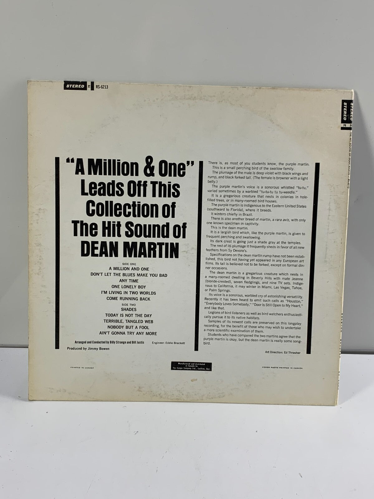 1966 The Hit Sound of Dean Martin LP 33 Vinyl Record Reprise R6213 Mono