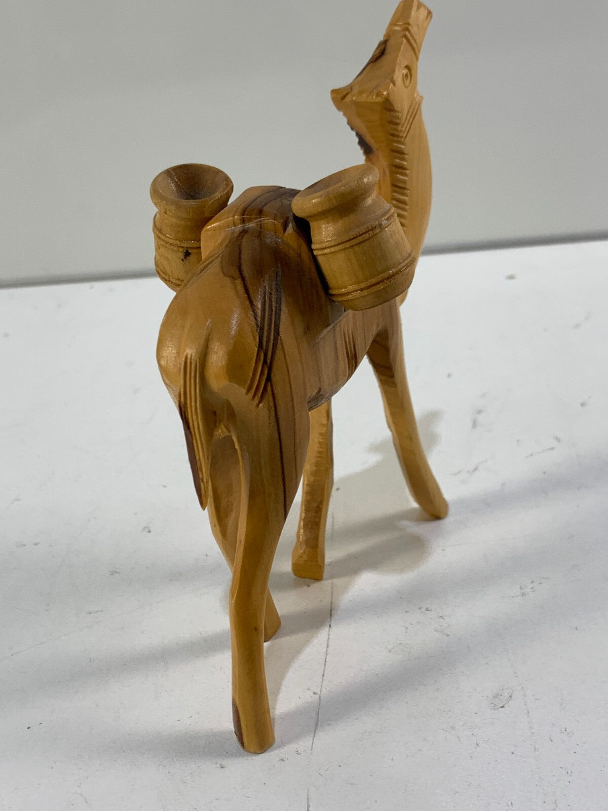 Vintage Hand Carved Wood Camel w/ Water Jugs
