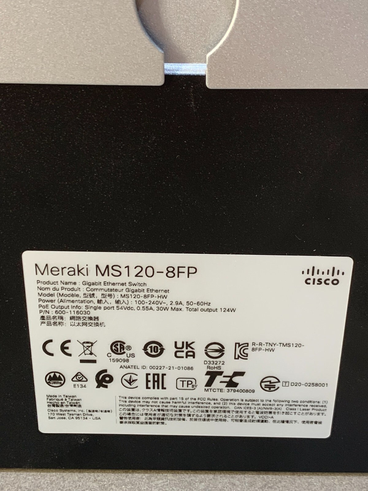 Cisco Meraki MS120-8FP-HW 8-Port 1GbE PoE Switch