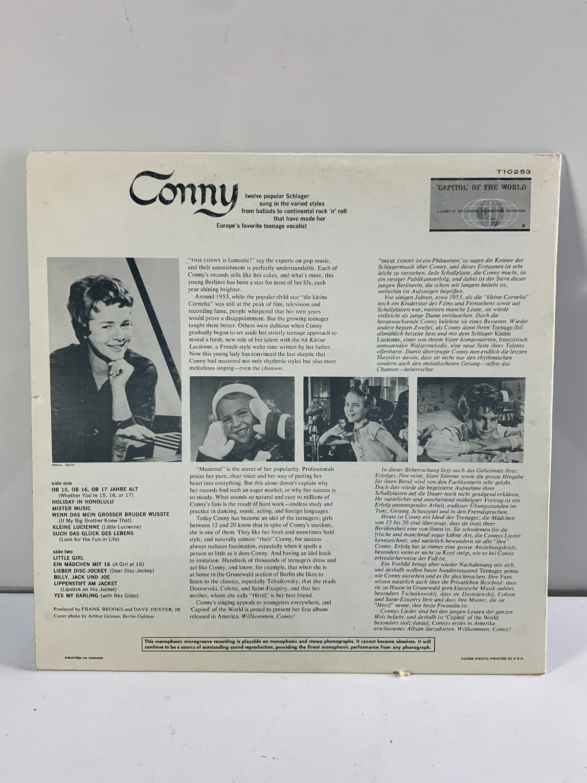 Conny Froboess LP Germany's Greatest Record Star RARE Ip capitol T10253!!