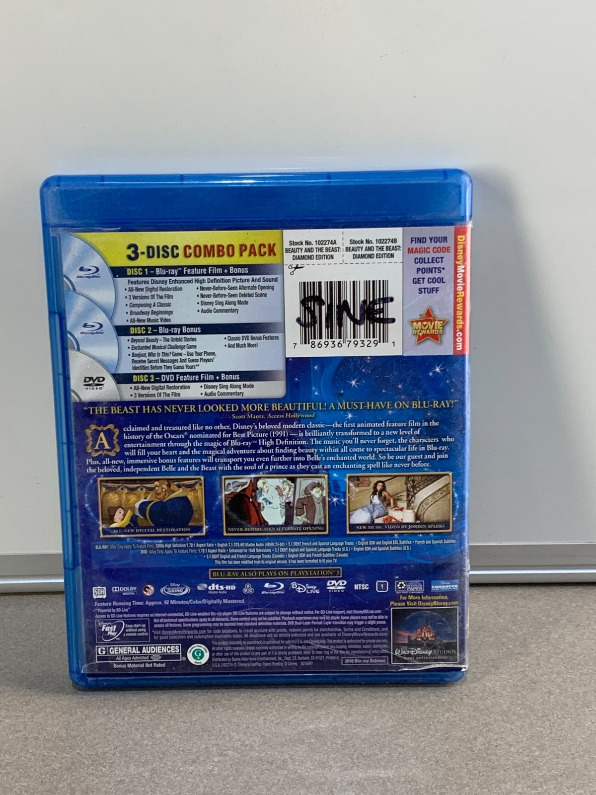 Disney Beauty and the Beast Blu-ray DVD 3-Disc Set Diamond Edition