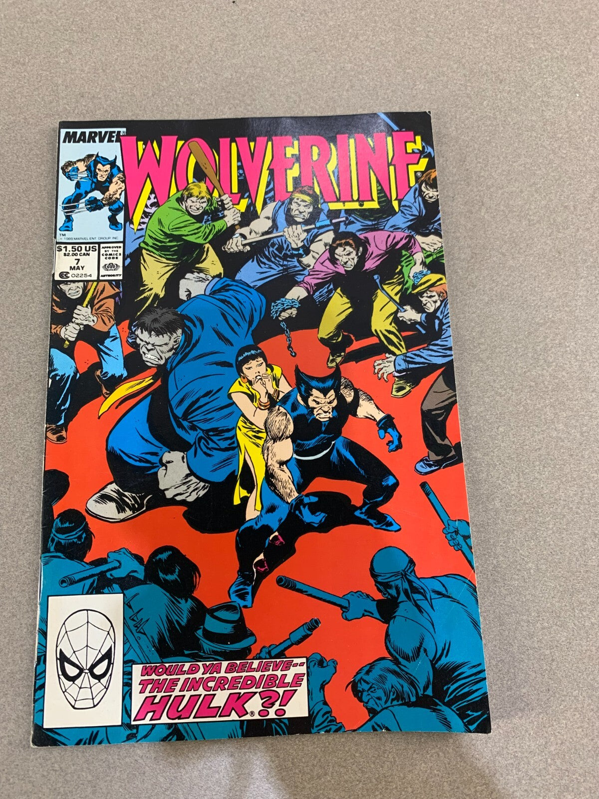 Wolverine #7 (1989) Marvel Comics – Grey Hulk Cover VG+/FN