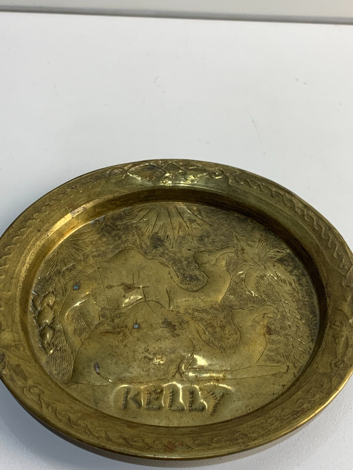 Plate Flat Miniature Ashtray Brass Dromedary Vintage Deco Ethni