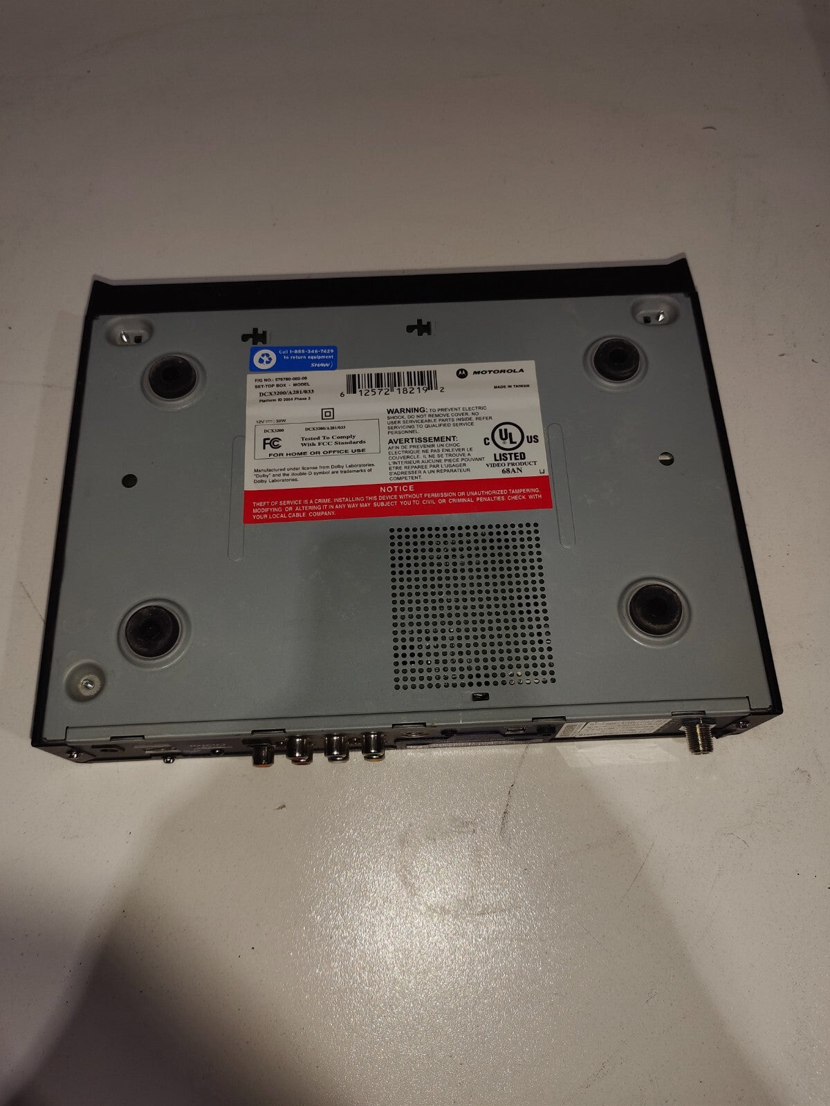 Arris Motorola DCX3200 A081 033 Dolby Digital Plus HDMI TV Box No Power Cord