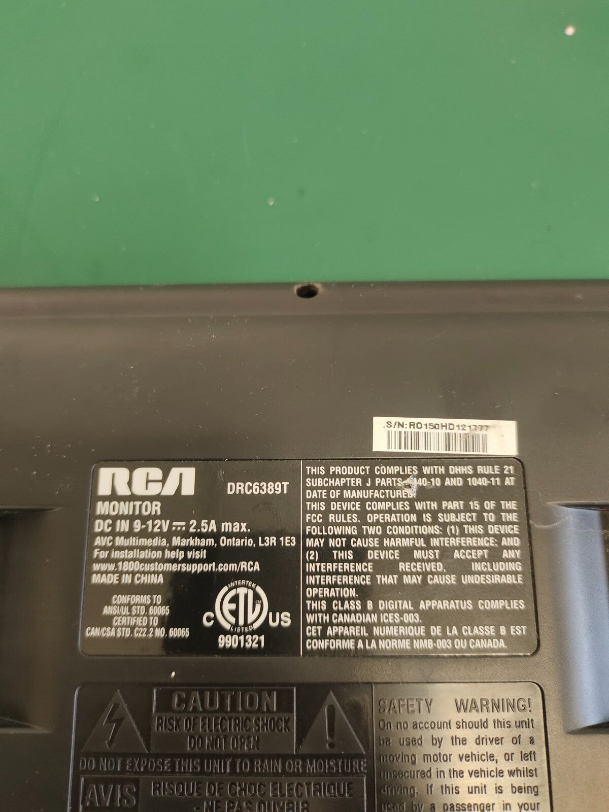 RCA DRC6389T Screen Travel System