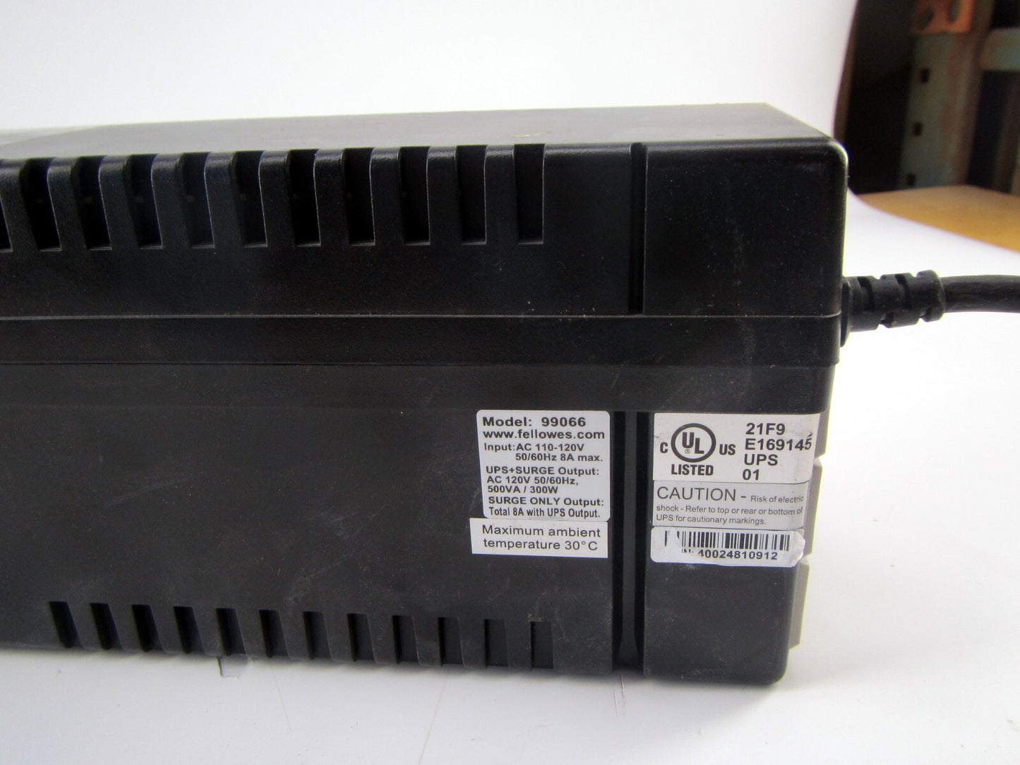 Fellowes 99066 500VA UPS with AVR with 4 Secure Outlets