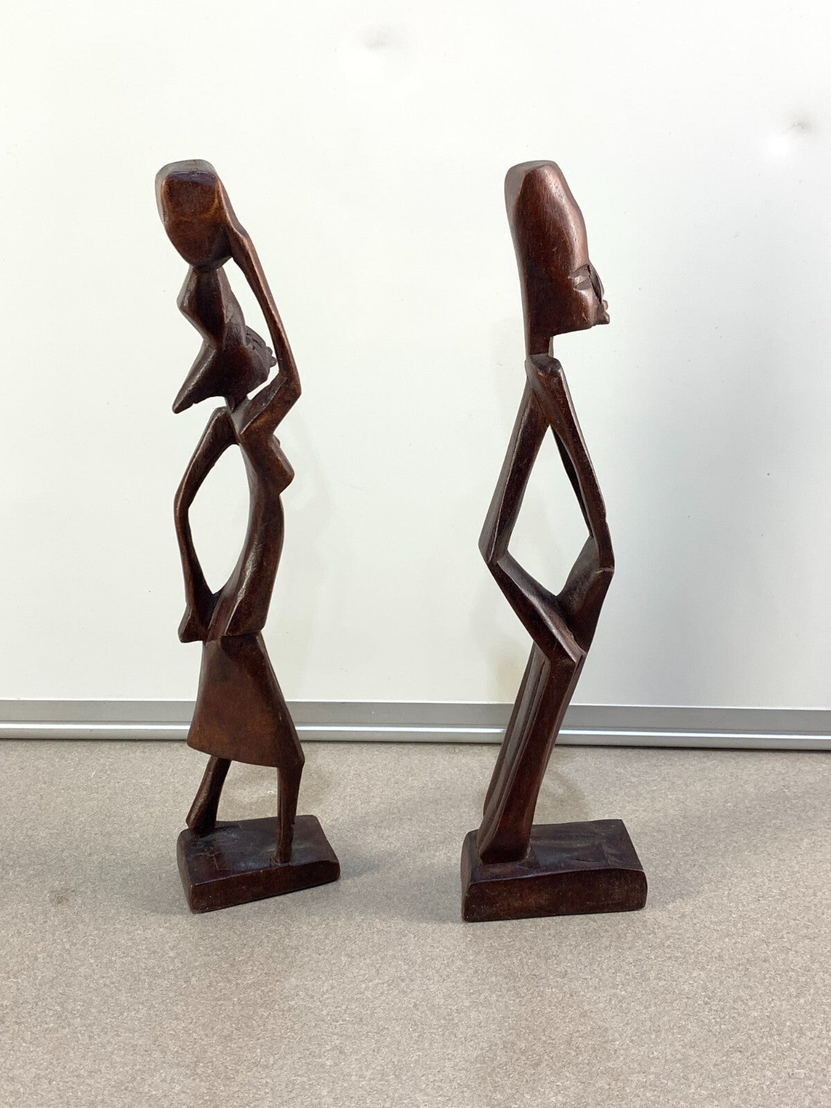 Vintage Pair African Hand-Carved Wooden Male & Female Figures