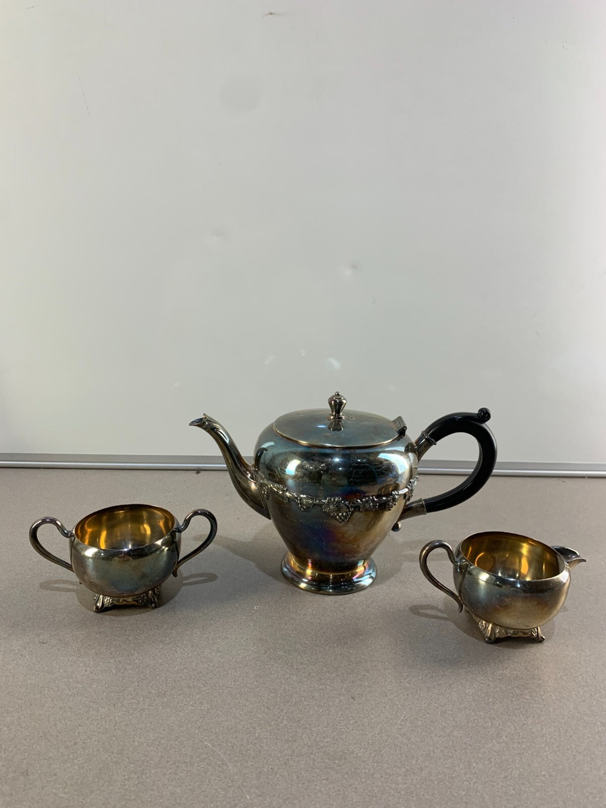 Wm. A Rogers Silver Plated Coffee or Tea Pot Sugar Bowl and Creamer Serve Set