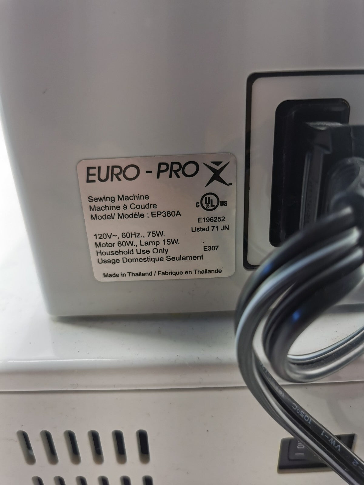 Euro-Pro X Solid Metal Construction Sewing Machine Model EP380