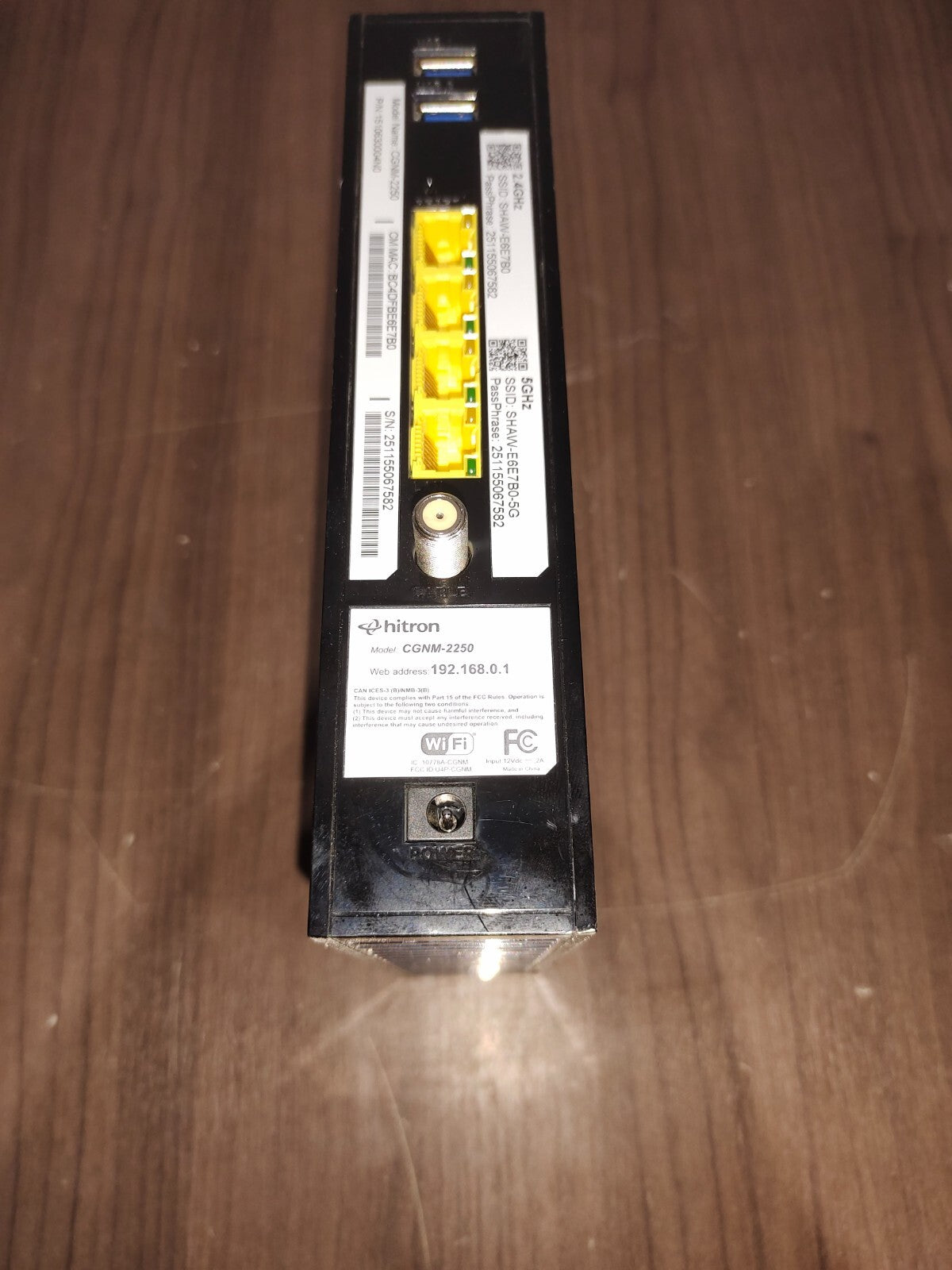 Black Hitron Wi-Fi Gateway Cable Modem Router Dual Band CGNM-2250