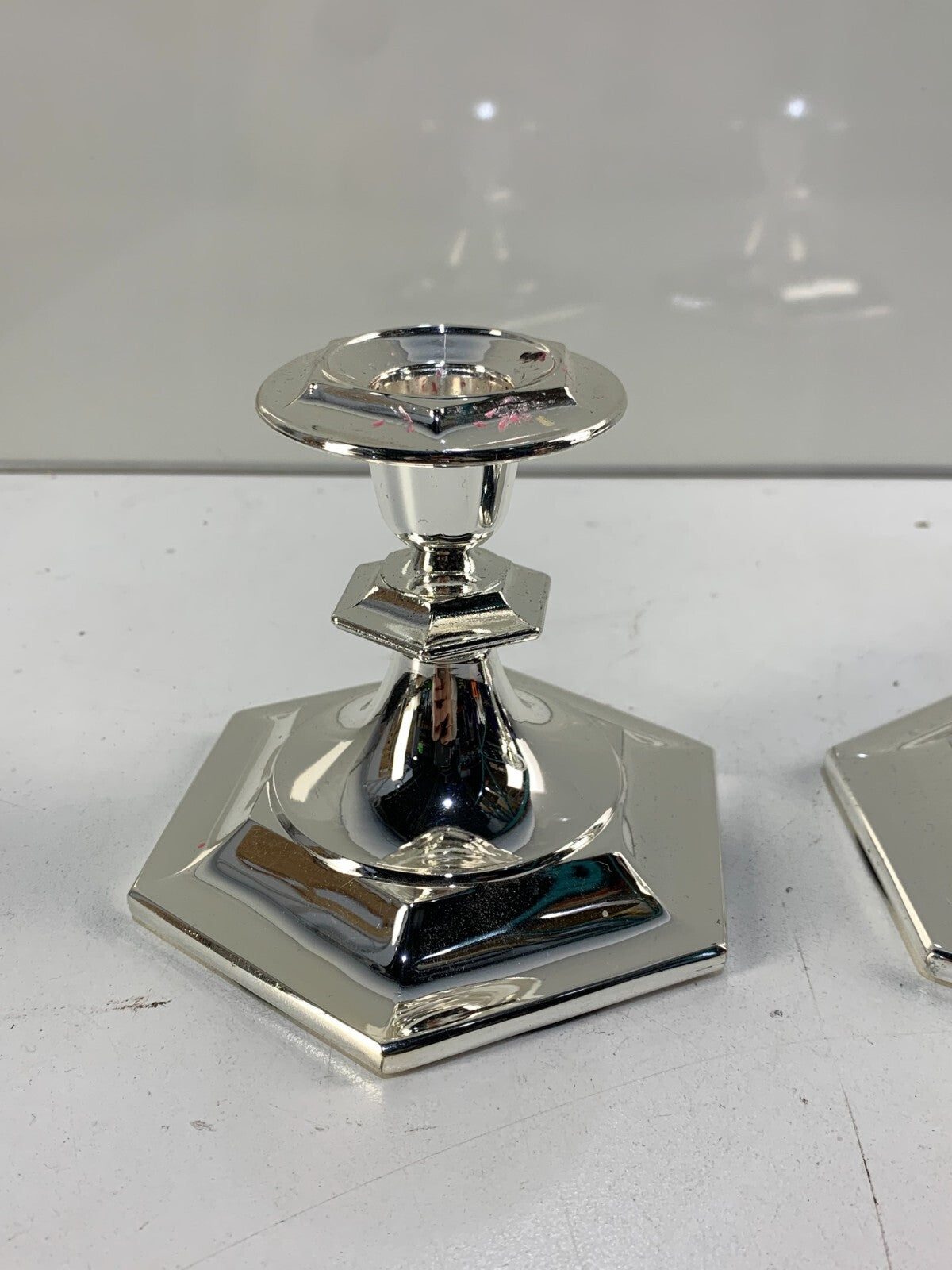 Vintage Pair Of Candlestick Holders Octagon Shaped Base