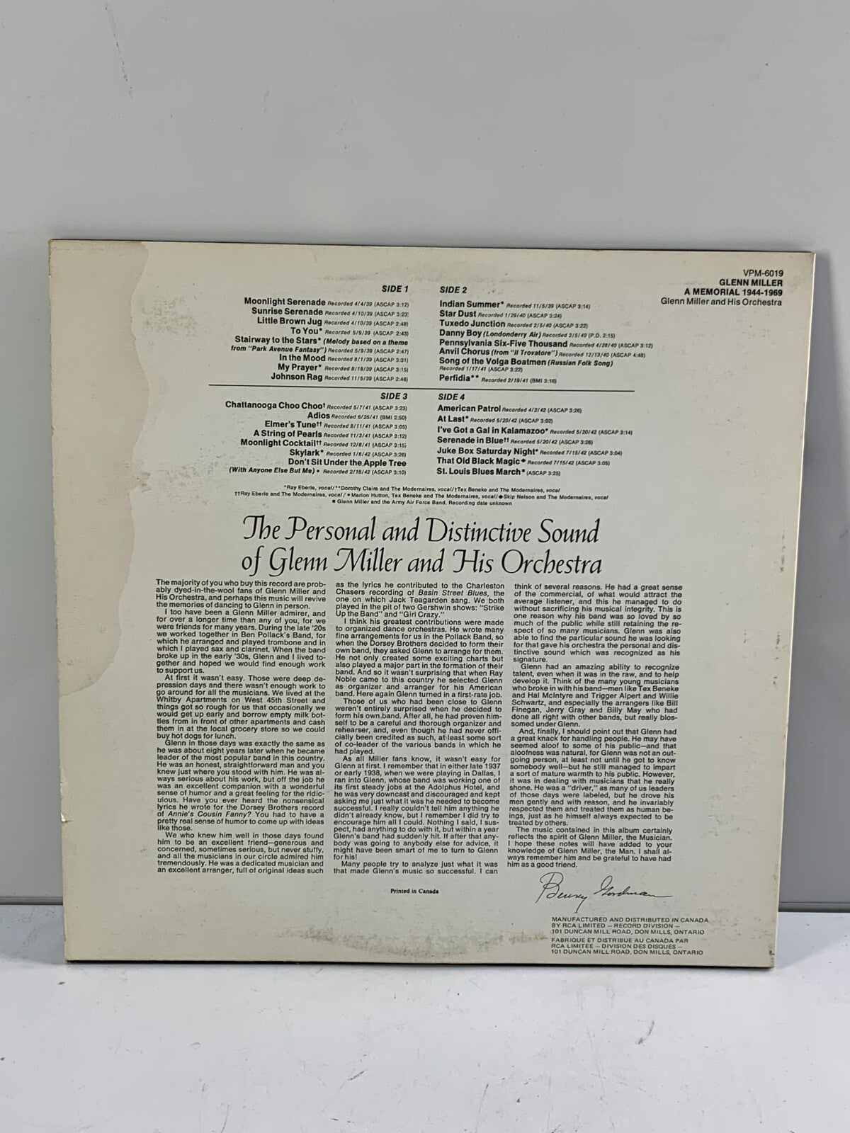 Glenn Miller - A Memorial 1944-1969, RCA VICTOR ΜΟΝΟ TWO RECORD SET