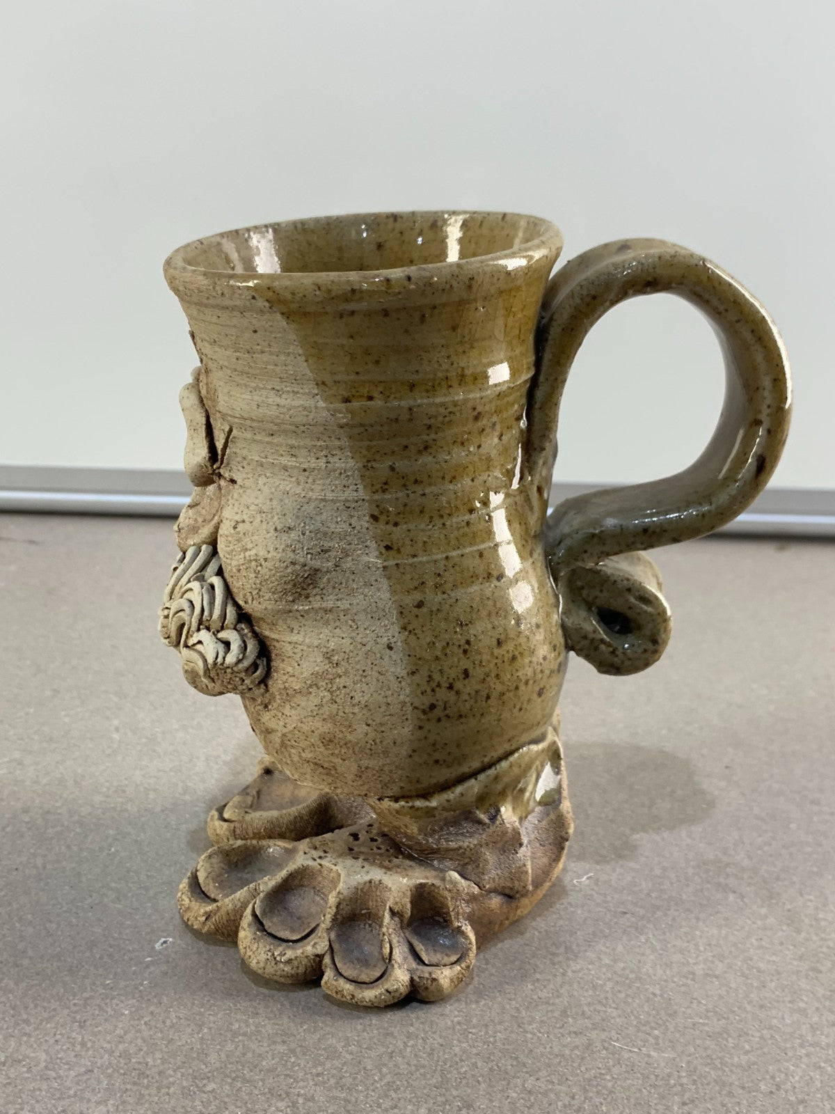 Vintage 1970s Studio Pottery Stoneware Funny Ugly Face Mug with Feet
