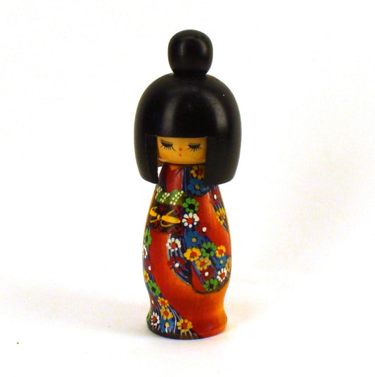 Colorful Woven Kimono Kokeshi Doll -7.5 Inches - Japanese Folk Stylish Art Decor