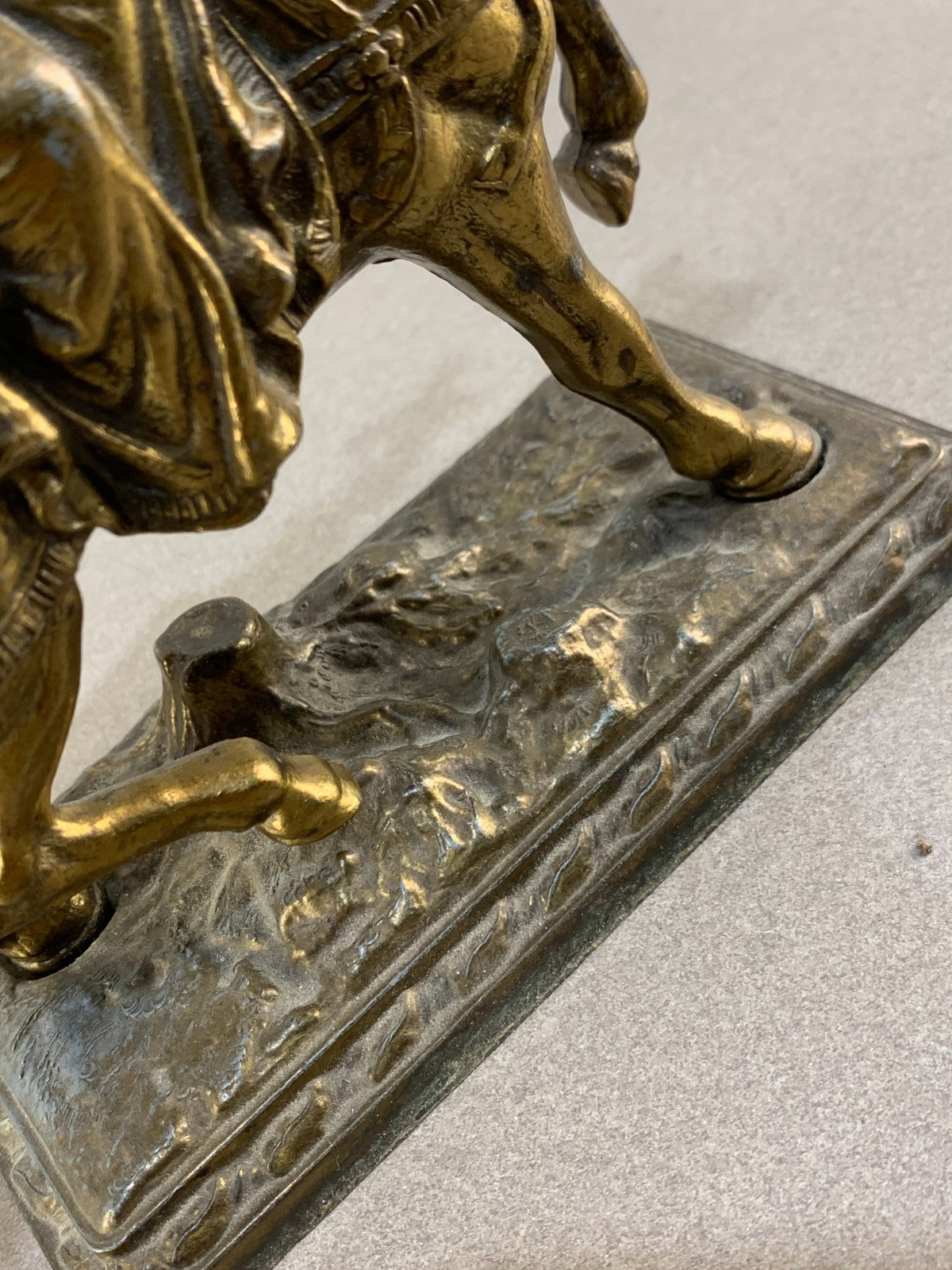 Vintage French bronze sculpture, statue, knight with his hawk on his horse