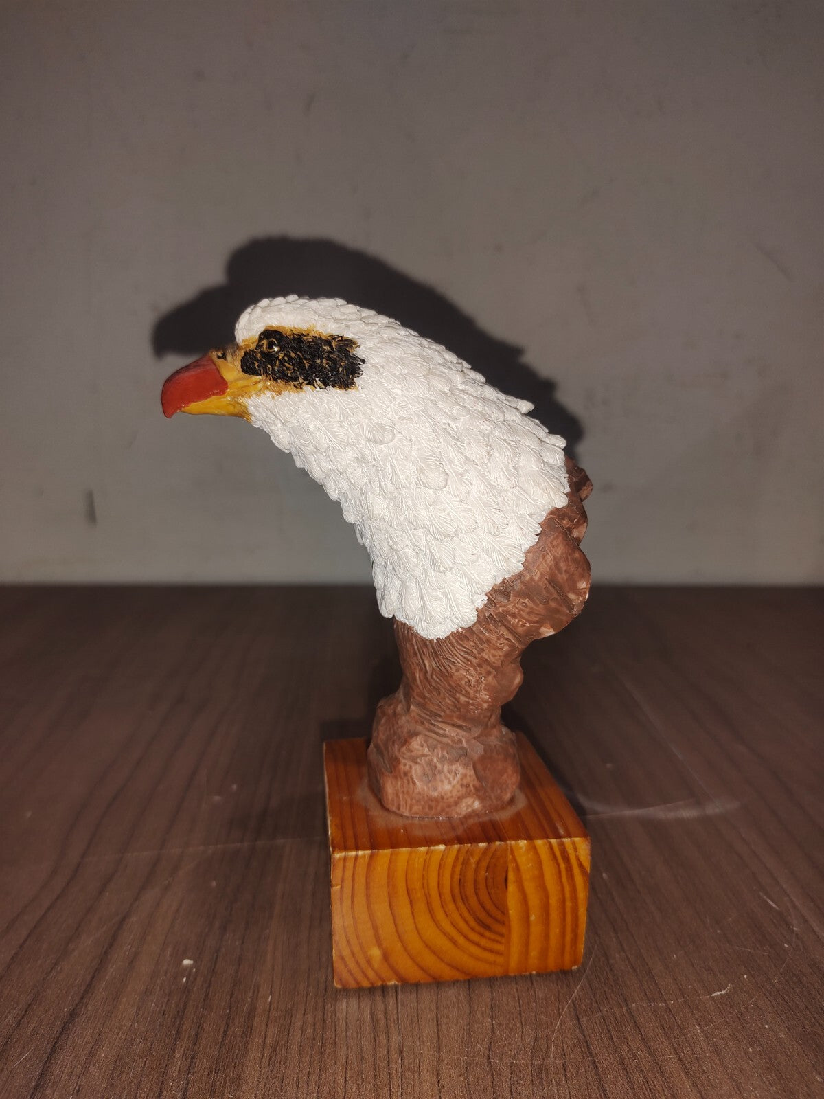 Bald Eagle Head & Carved Wood Look Resin Figurine