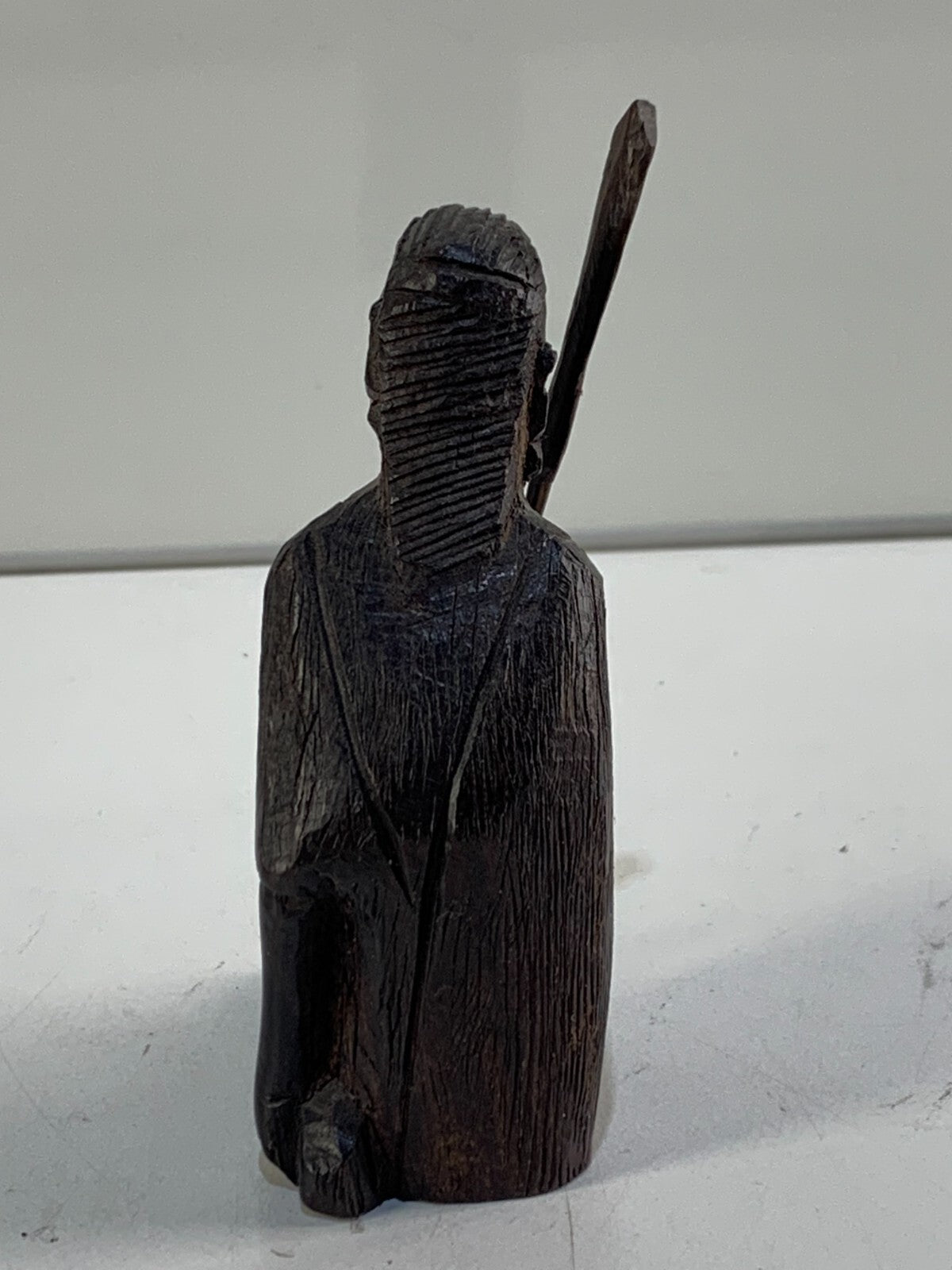 African Ebony Figure Hand Carved Wooden Statue Traditional Warrior Hunter