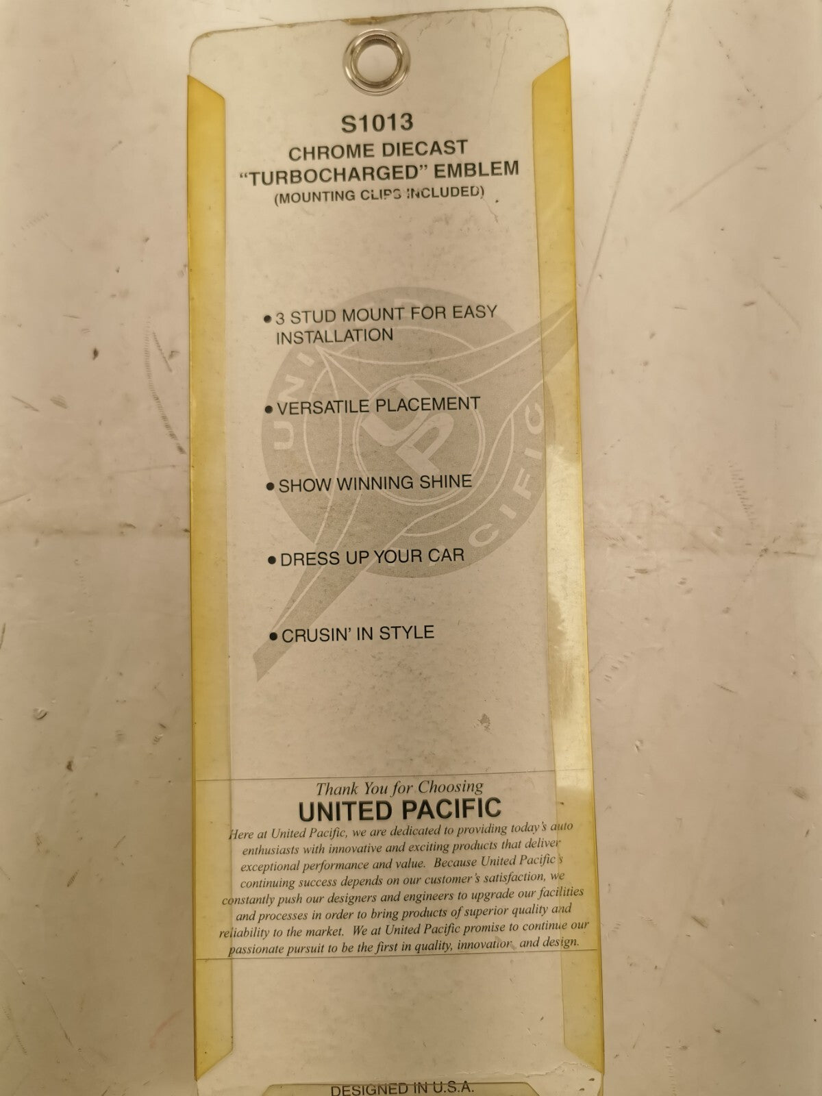 United Pacific "TURBOCHARGED" Emblem item #S1013.