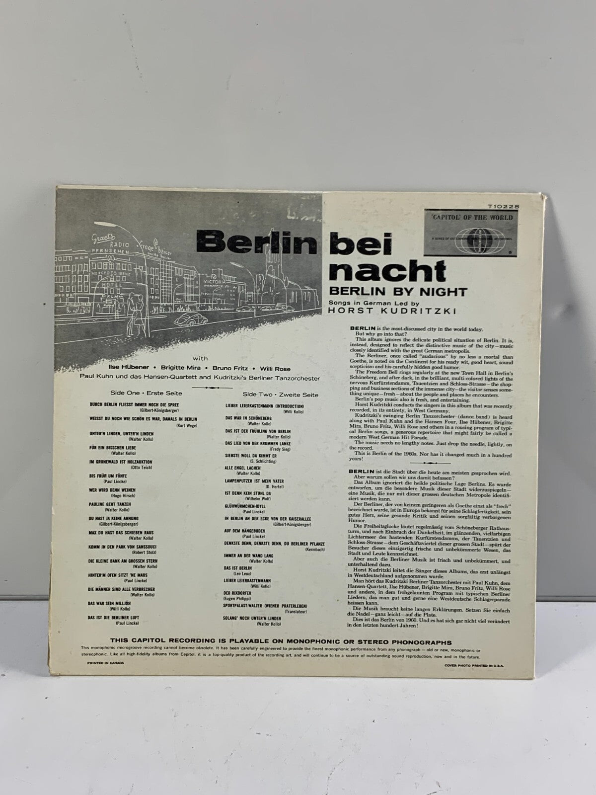 Berlin Bei Nacht, Berlin By Night In German By Horst Kudritzki Record T10228