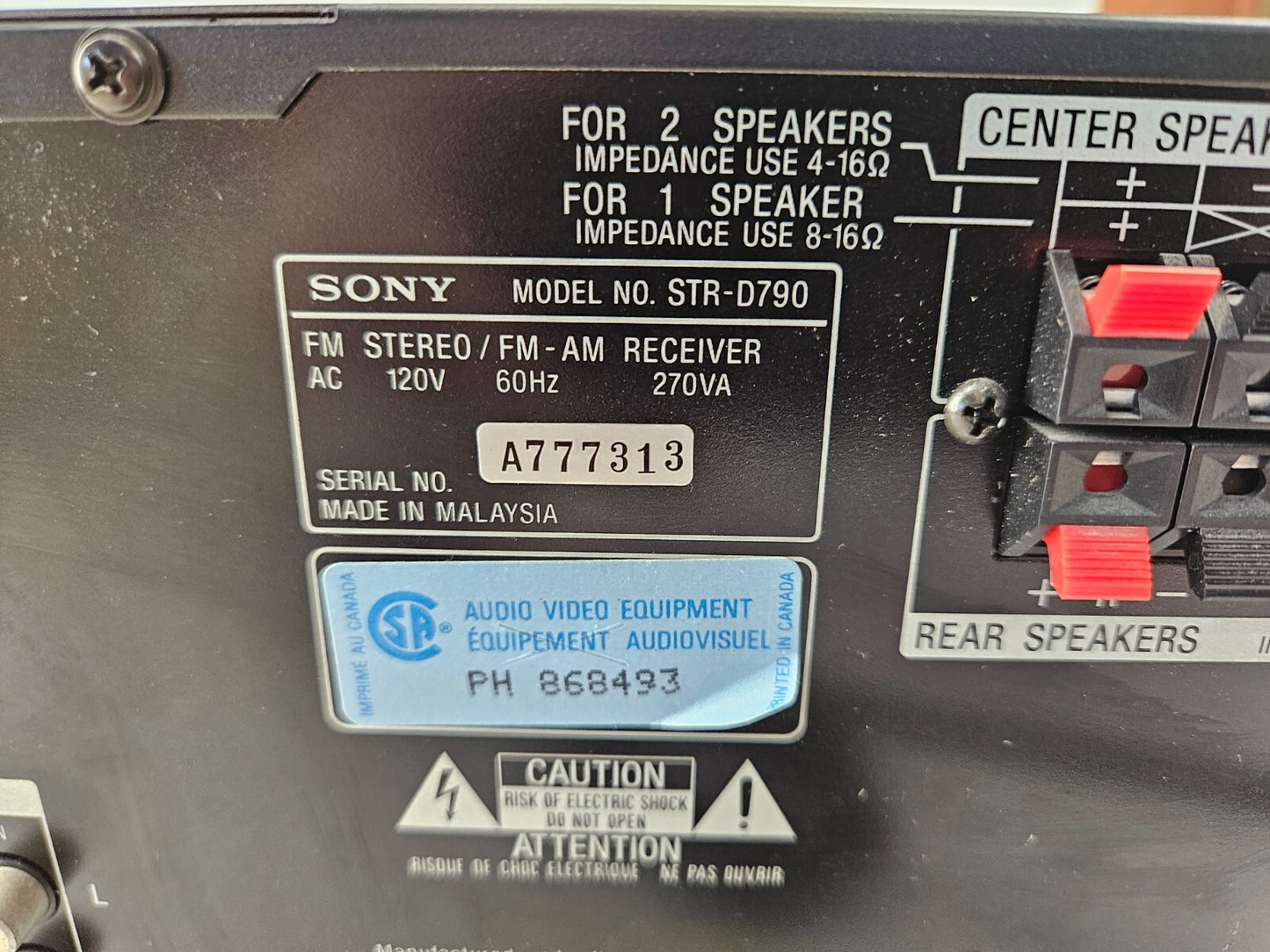 GOOD CONDITION Sony STR-D790 AV Control Center Receiver - No Remote Untested