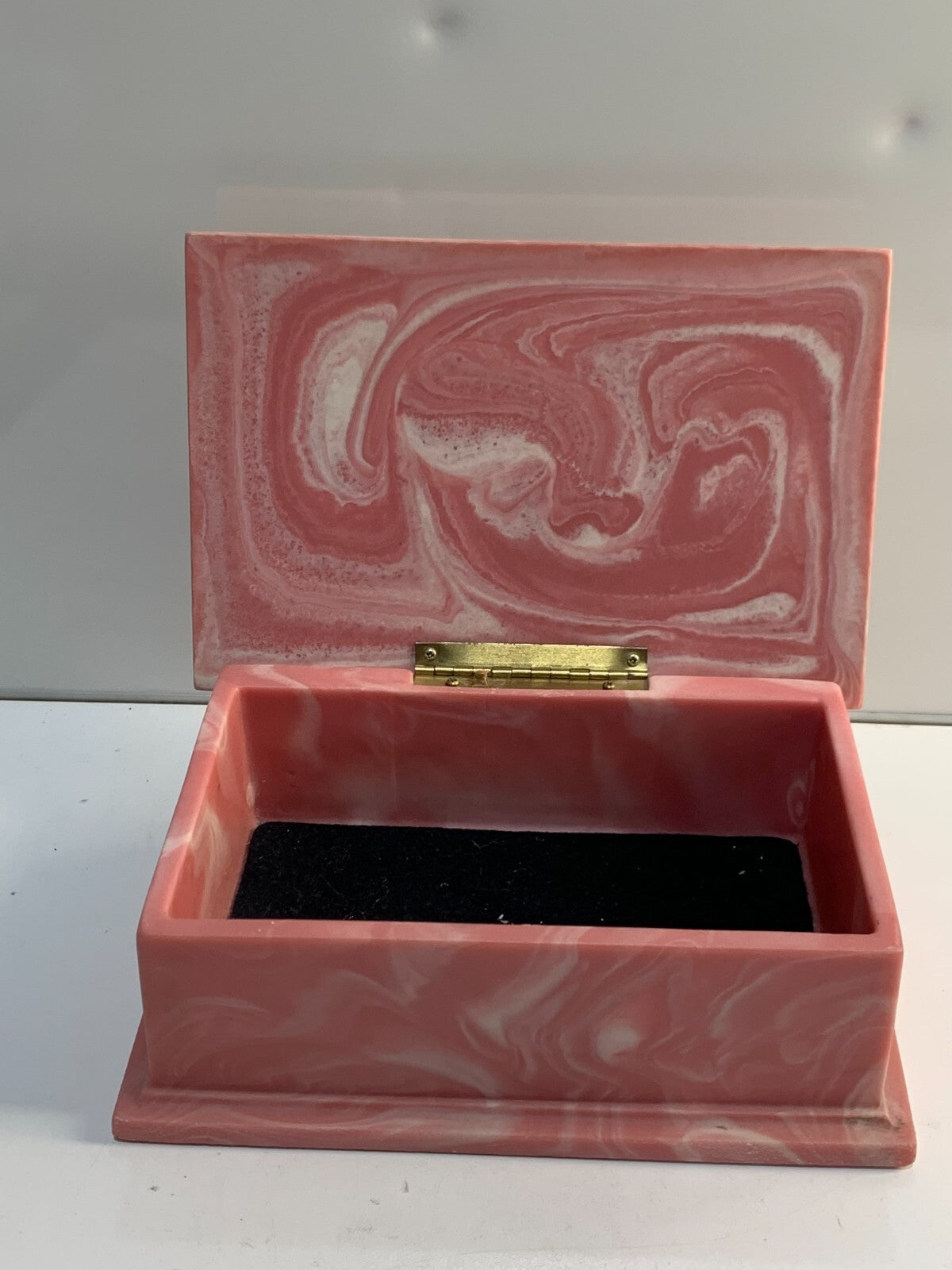 Vintage Design Gift Rose Trinket Box 80s Pink Soapstone Vanity Bath Jewelry Box