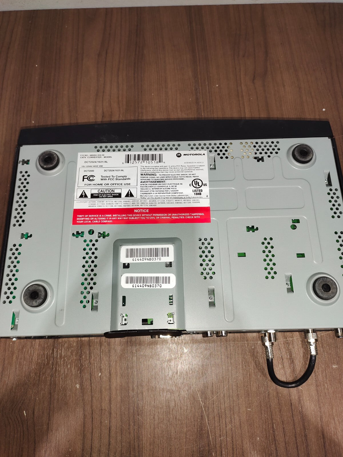 Motorola Digital Cable Box CATV Converter Model DCT2524/1631/AL
