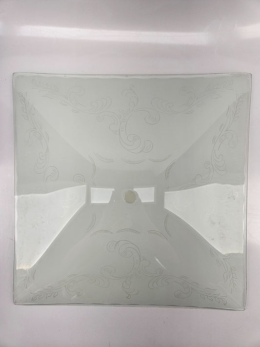 12" Square Glass Ceiling Light Fixture Frosted Glass Floral Vintage