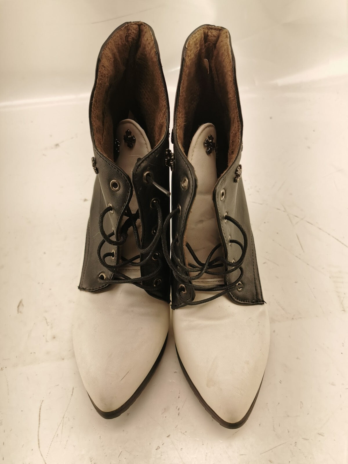 Women Patchwork Pointy Toe Kitten Heel Lace Up Ankle Boots Formal Casual Shoes
