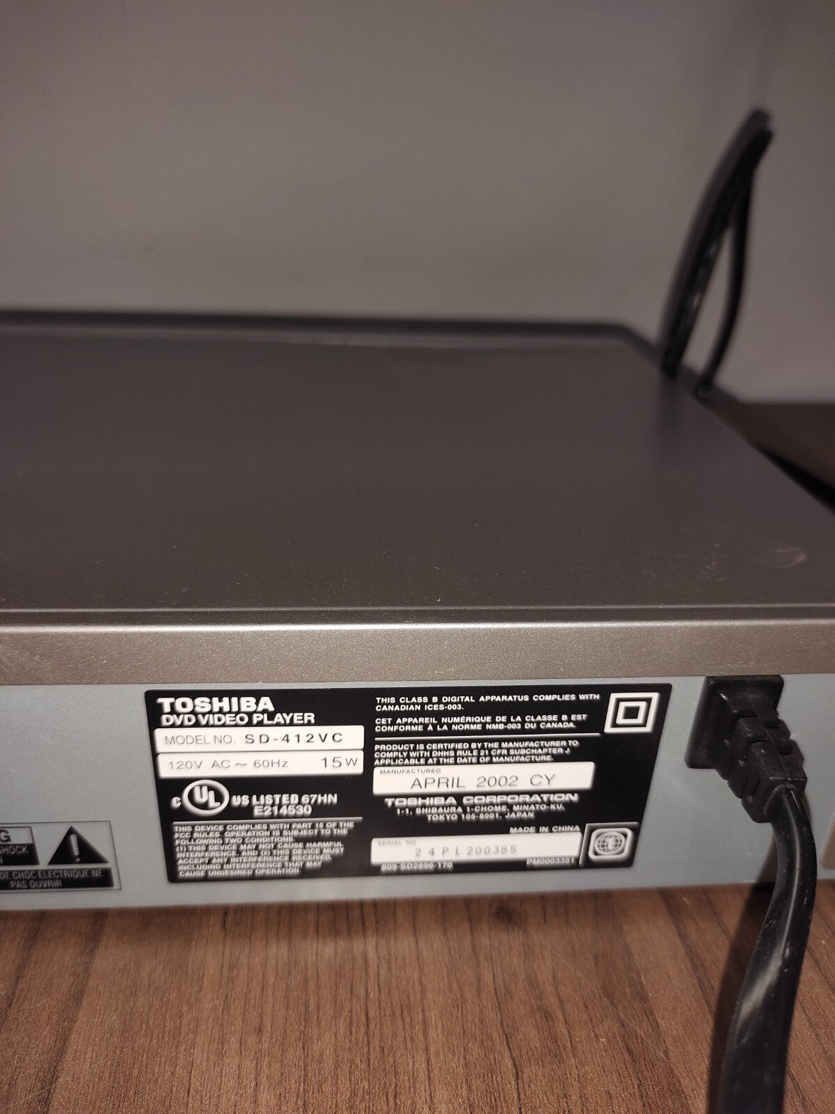 Toshiba SD-412V DVD Player - No remote or Manual - Tested & Working!