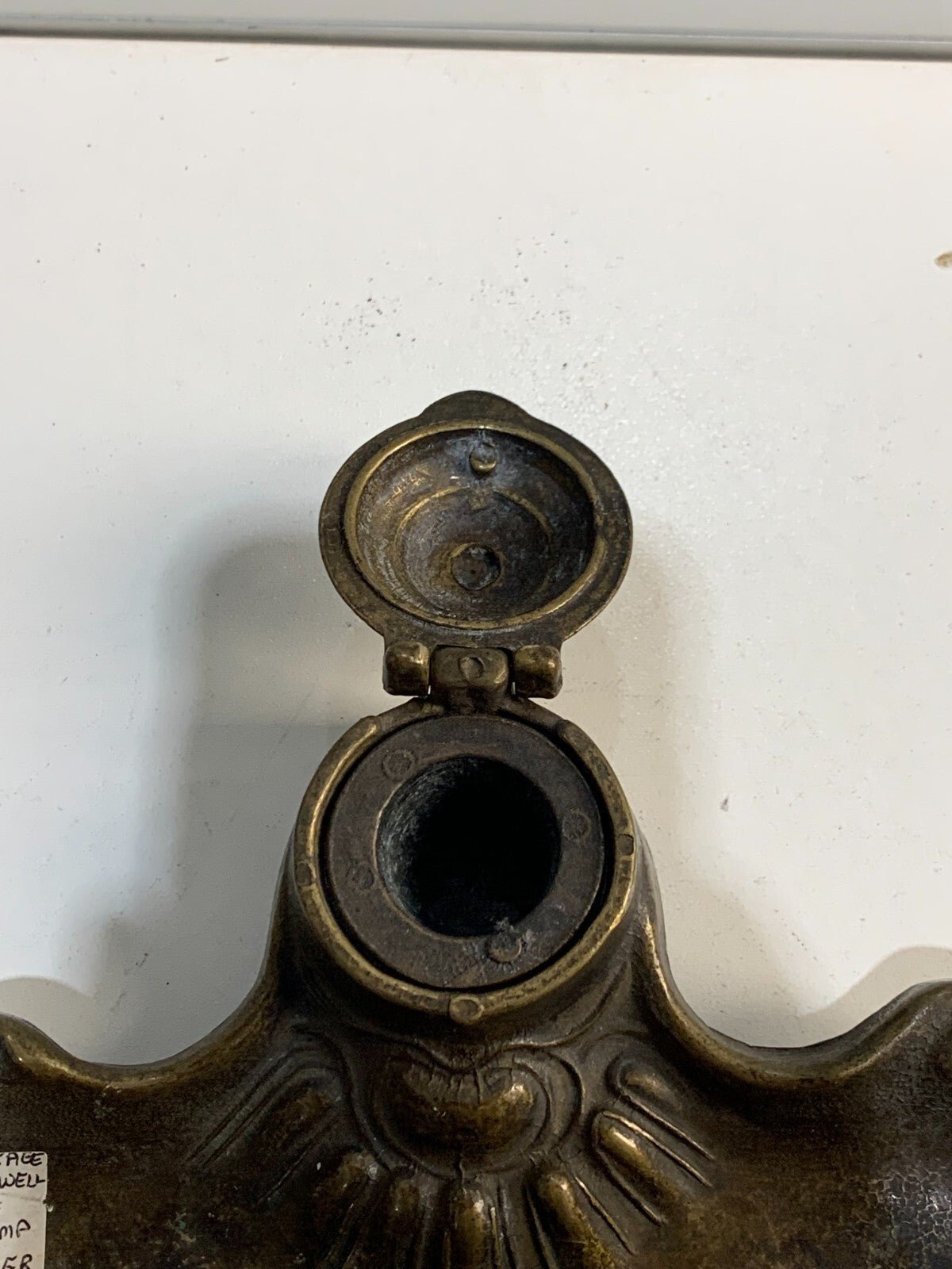 Vintage Ink Reservoir Inkwell Victorian Art Nouveau Brass French Ornate