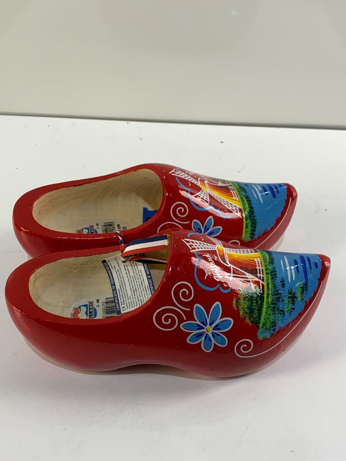 Vintage Holland Carved Wood Shoes Wooden Clogs Hand Painted Windmill Souvenir