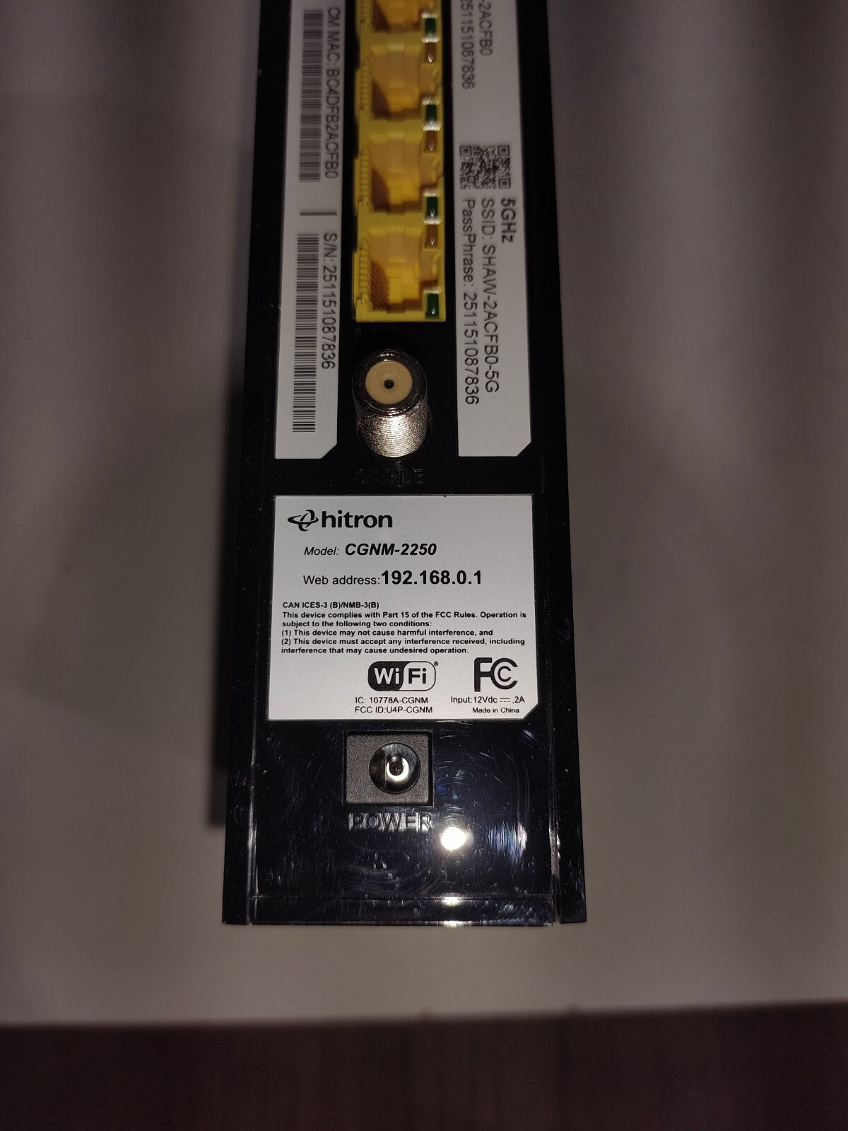 Hitron WiFi Gateway Cable Modem Router Dual Band Black CGNM-2250