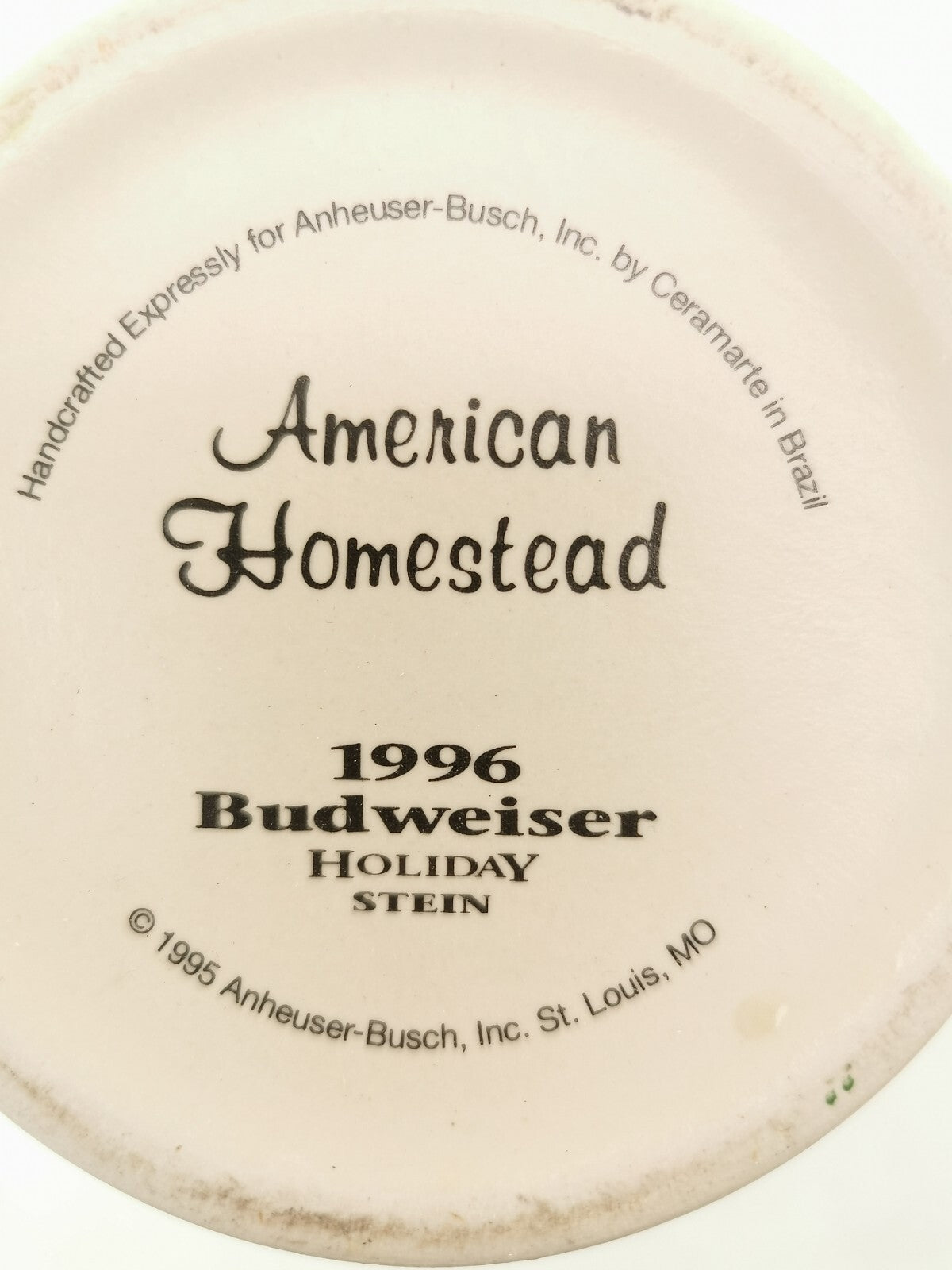 1996 Budweiser Holiday Collectible Stein American Homestead
